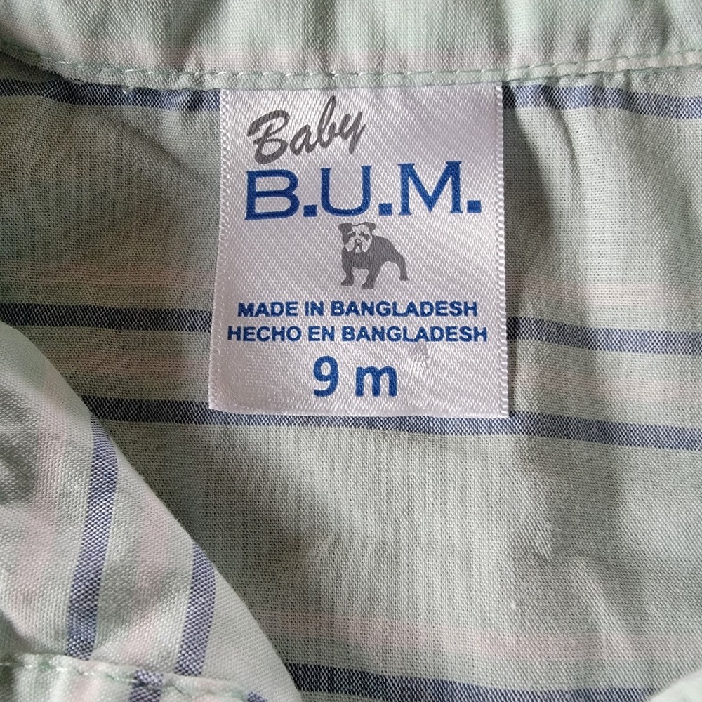 Baby B.U.M. Romper Kids 9M LNWT Green Striped Button Down Short Sleeve 738